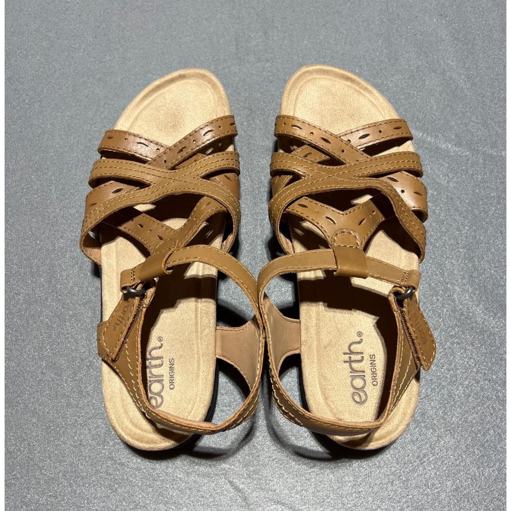 Earth Origins Etsellie Tan Leather Strappy Comfort Sandals Womens 9.5 M Brown - Picture 9 of 12